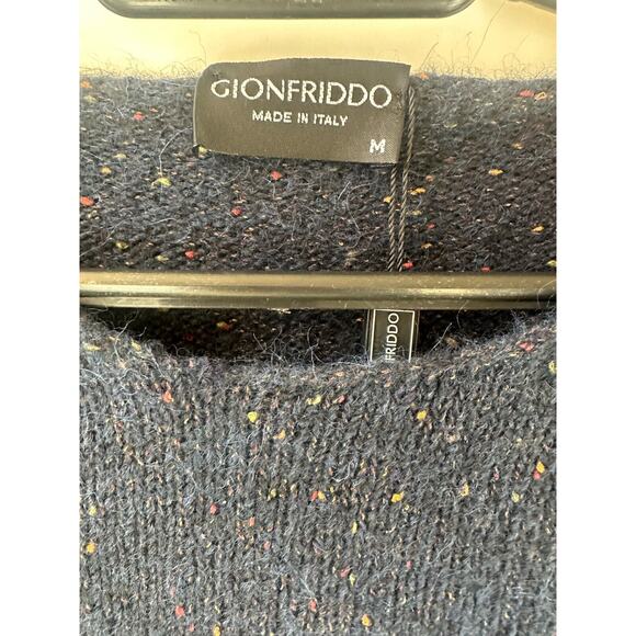 NWT Gionfriddo Hand Spun Alpaca Wool Blend Sweater Navy Blue Elbow Patch Medium - Picture 8 of 12